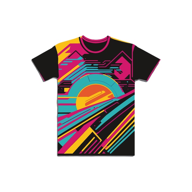 Zdjęcie Żywy kolor neonowy t-shirt z geometrycznym wzorem z odważnym