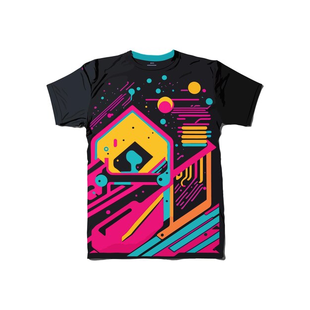 Zdjęcie Żywy kolor neonowy t-shirt z geometrycznym wzorem z odważnym