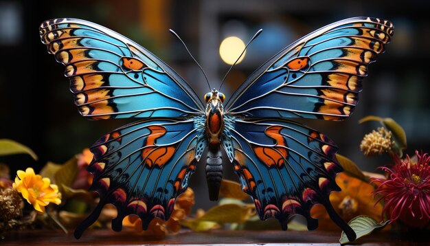 Zdjęcie Żywy kolorowy motyl w przyrodzie, blisko piękno generowane przez sztuczną inteligencję