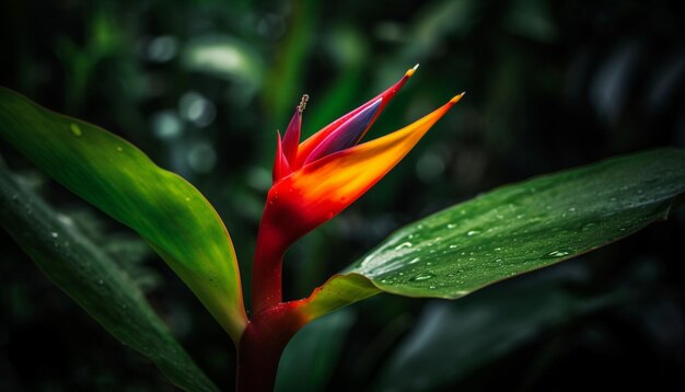 Żywy kwiat tropikalny z bliska, przedstawiający wielobarwne płatki generowane przez sztuczną inteligencję