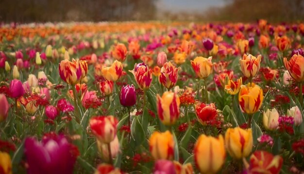 Żywy kwiat tulipanów w naturze kolorowy bukiet