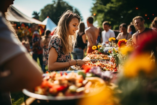 Żywy letni festiwal z jedzeniem i muzyką