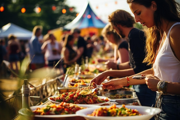 Żywy letni festiwal z jedzeniem i muzyką