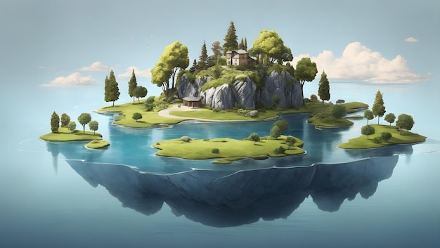 Zdjęcie Żywy obraz małej wyspy w środku spokojnego jeziora