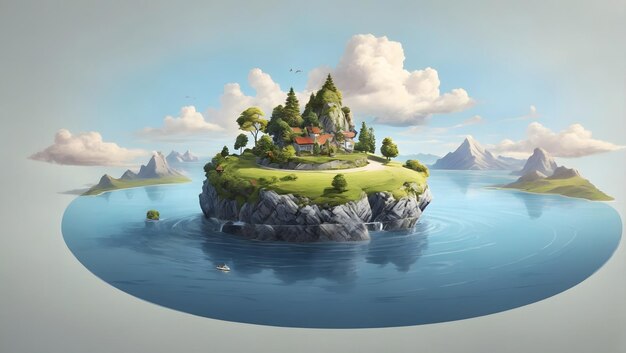 Żywy obraz małej wyspy w środku spokojnego jeziora