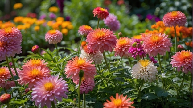 Żywy ogród z różnorodnymi kwiatami