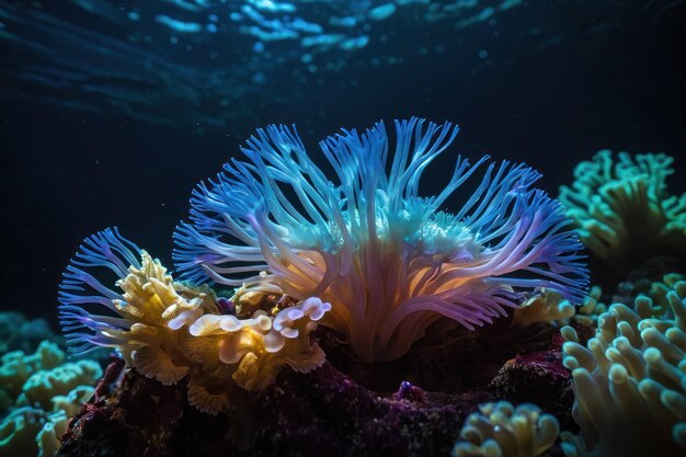 Żywy podwodny anemon morski na rafie koralowym