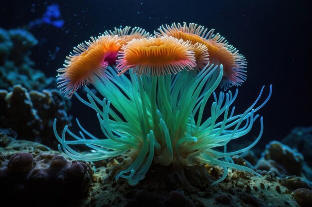 Żywy podwodny anemon morski na rafie koralowym