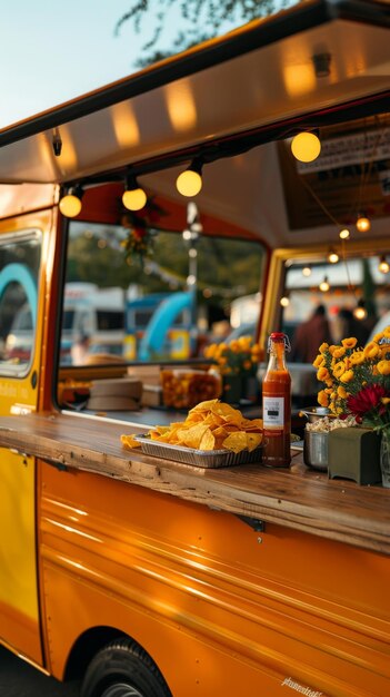 Żywy pomarańczowo-żółty food truck