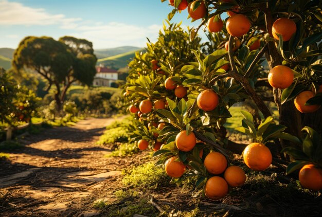 Żywy pomarańczowy drzewo pełne dojrzałych owoców cytrusowych pomarańczowe drzewo wypełnione dużą ilością dojrzałe pomarańcze