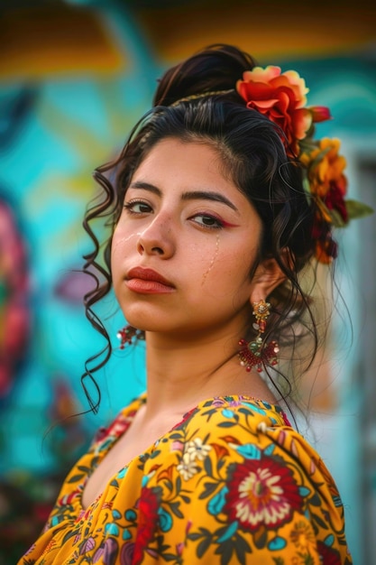 Żywy portret przedstawiający piękno młodej meksykańskiej kobiety