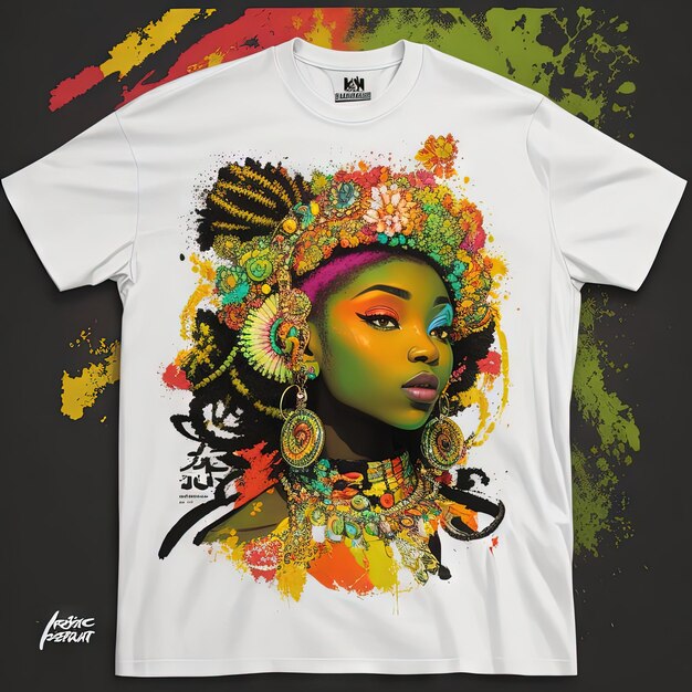 Żywy projekt koszulki Afrobeat Fusion z kolorową sylwetką