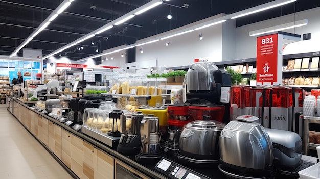 Zdjęcie Żywy sklep wypełniony asortymentem różnorodnych potraw, od kolorowych owoców po smaczne mięso
