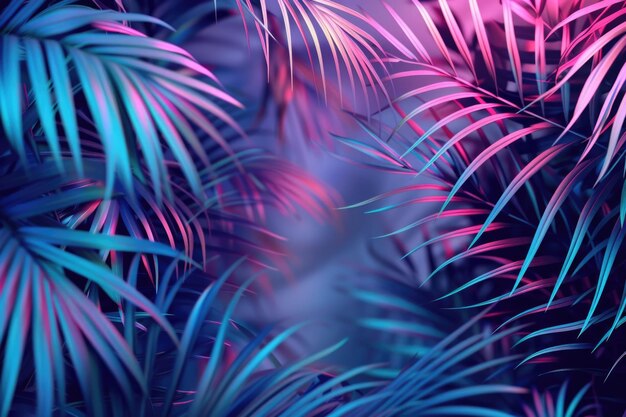 Żywy tropikalny liść w holograficznych kolorach neonowych Surrealistyczna koncepcja
