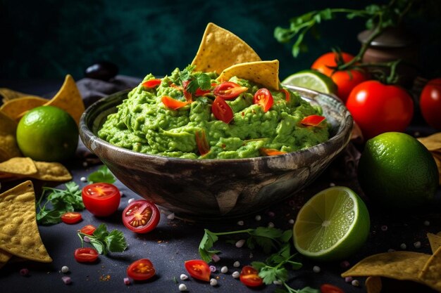 Żywy ujęcie miski świeżo przygotowanego guacamole