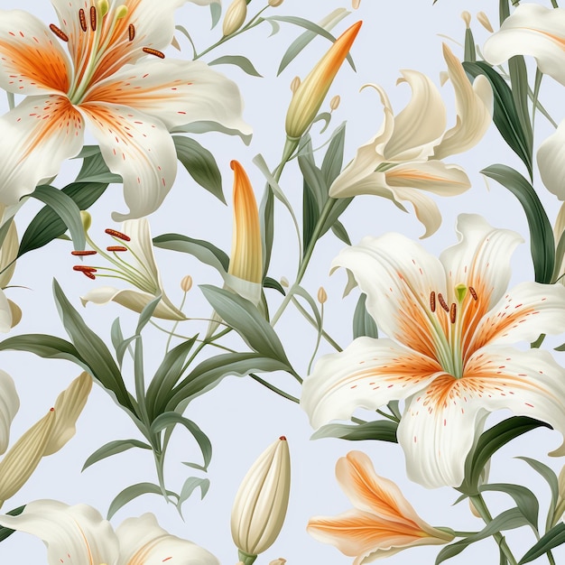 Żywy wzór farby olejnej kwiatów lilii na białym tle Wygenerowano AI
