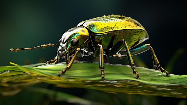 Żywy zielony chrząszcz na bujnej trawie Zbrush styl z hiperrealistycznymi szczegółami