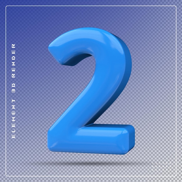 2 number blue 3d render