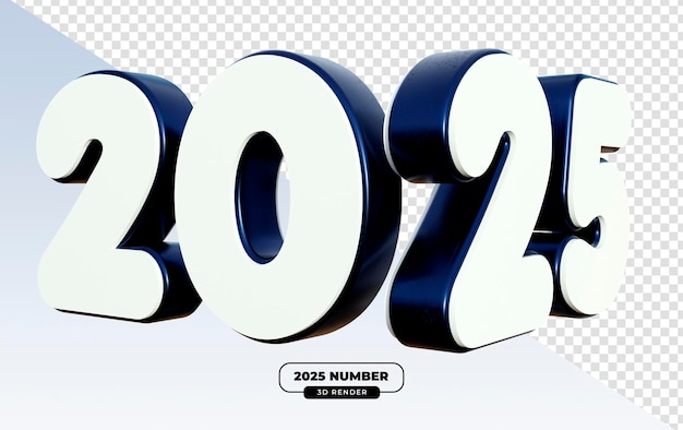 2025 white and blue numbers in 3d render for new year celebrations with transparent background