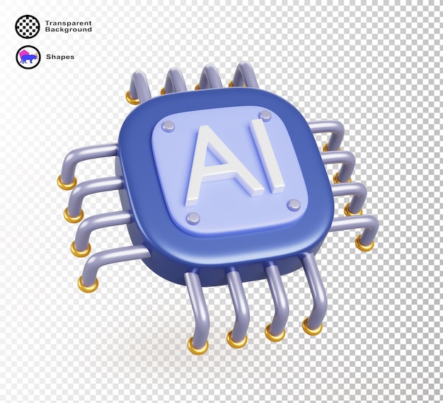 3d artificial intelligence ai chip processor gpu icon ai technology render microcircuit computer circuit board for data processing and machine learning isolated on white background