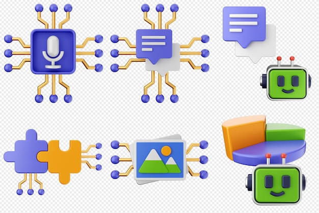 3d artificial intelligence icon set bundle