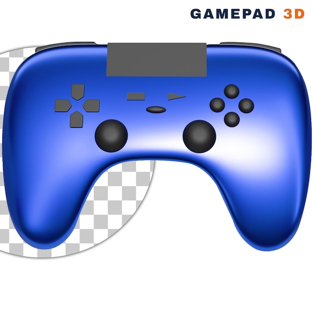 3d blue gamepad on transparent background