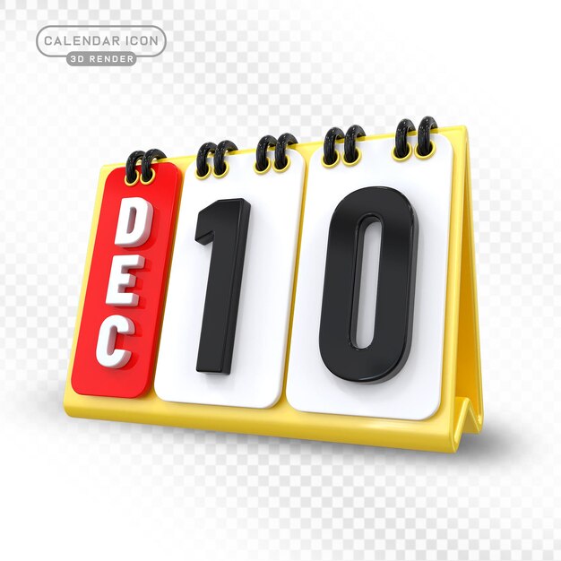 3D Calendar Icon for December 10