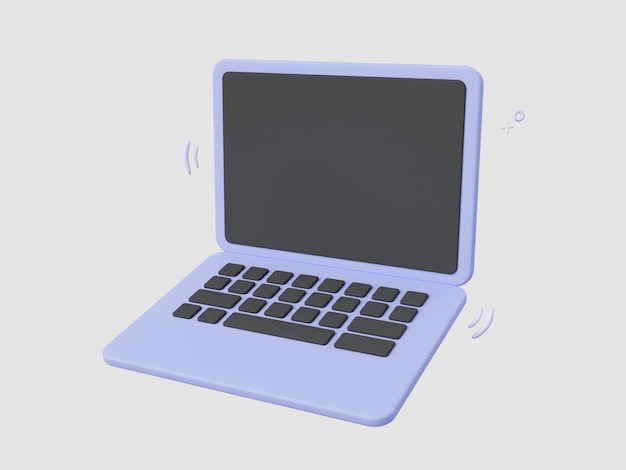 3d cartoon design illustration of minimal laptop with empty screen mockup