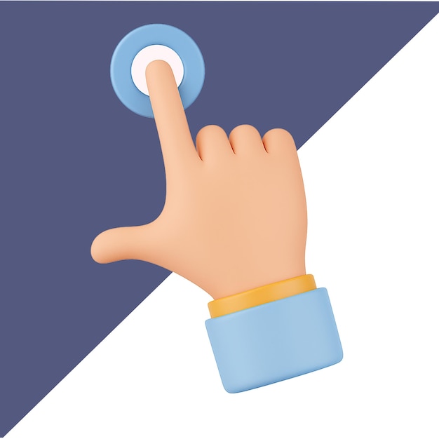 3D Cartoon Hand Pressing a Blue Button