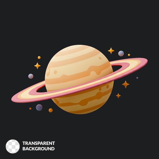 3D cartoon planet Saturn with rings and stars in space
