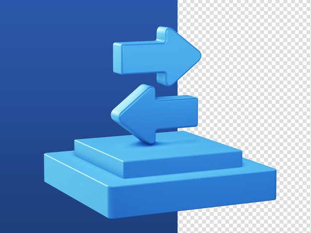 3d cartoon render blue relationship arrow icons with podium for ui ux web mobile apps ads designs