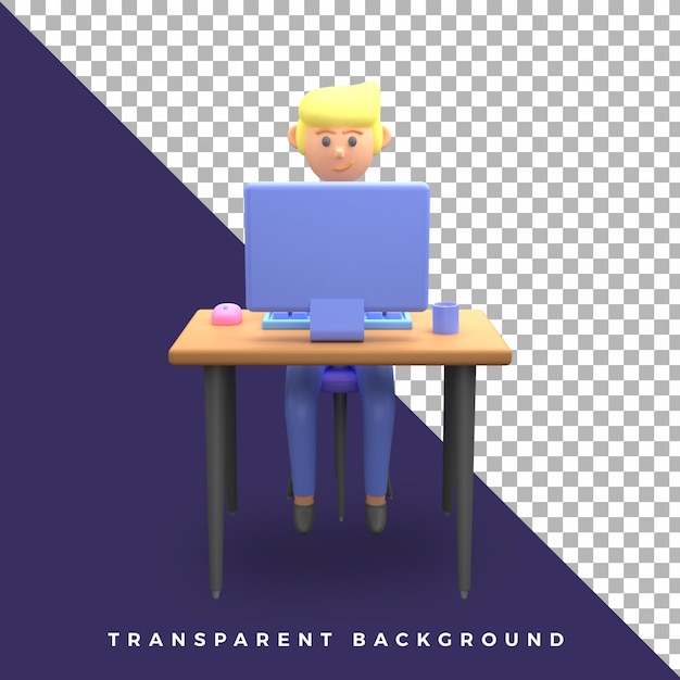 3d character using pc front illustration colorful isolated object assets high quality