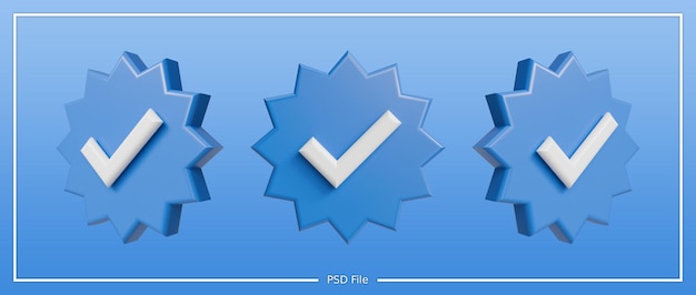 3d check mark icon in blue glossy style