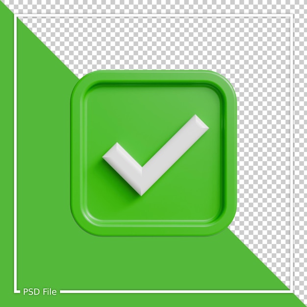 3d check mark icon in green glossy style