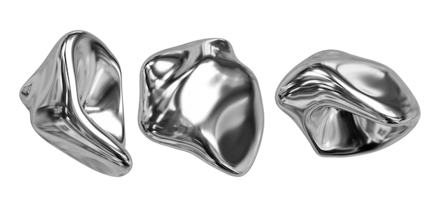 3D chrome liquid metal figure Y2k abstract shapes 3d rendering illustration on isolated background