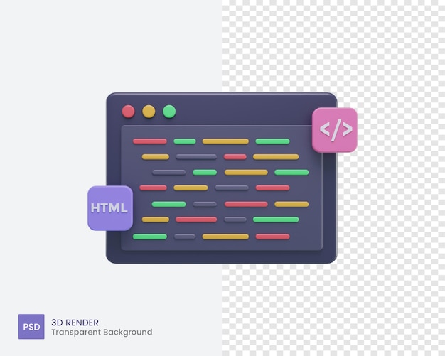 3d coding icon or program code or syntax code with html and css