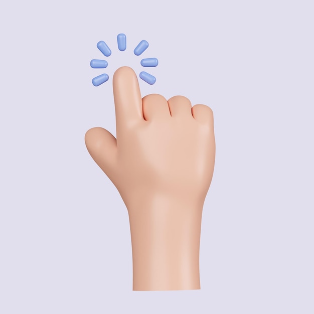 3d Computer cursor with hand and click Diverse man arms with fingers press button pointing or touch fingerprint scan icon isolated on gray background 3d rendering illustration Clipping path