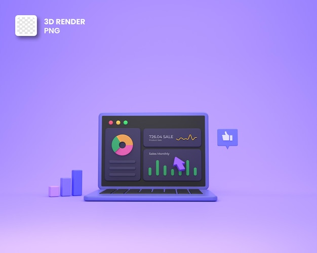 3D Dashboard web data analyst or financial report and seo marketing on laptop