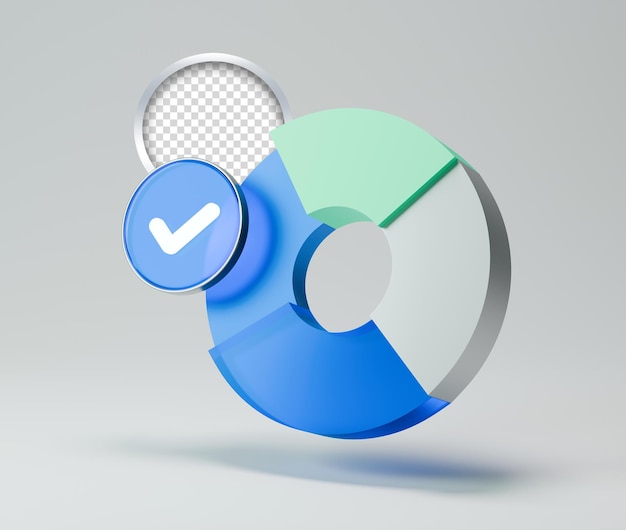 3d data analysis illustrations with a green and blue circle with a check mark symbol