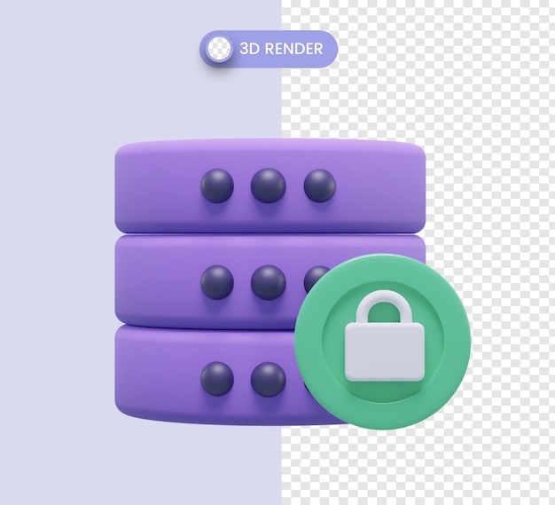 3d database server with padlock security for web server, domain or hosting technology