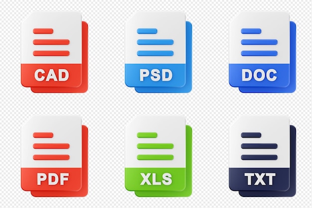 3d file format type icon set bundle cad psd doc pdf xls txt