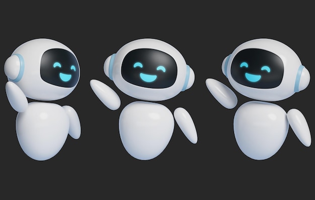 3D graphic of AI robot character waving with a big smile