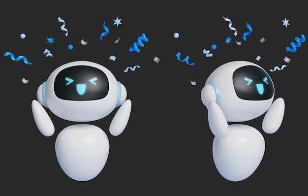 3d graphic of ai robot character with pollen fluttering above its head