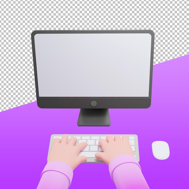 3d hands with computer, 3d rendering illustration