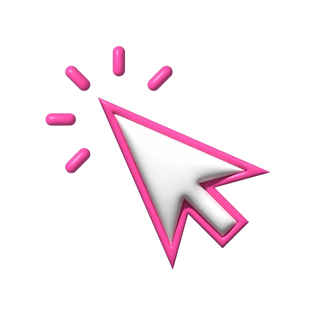 3D hot pink outlined mouse cursor