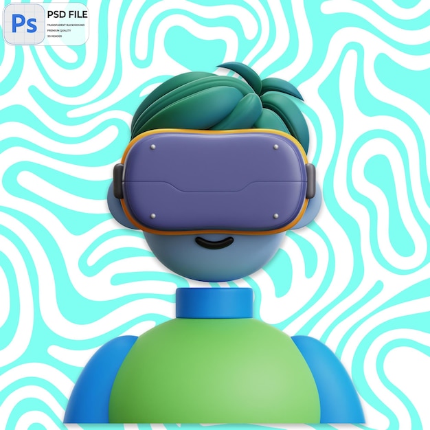 3D Human Avatar With VRGlasses Render Icon Isolated PNG Illustration PSD Template