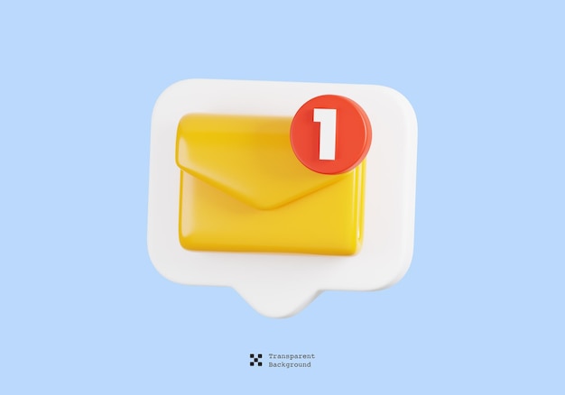 3d icon of message bubble with email notice and new notification alert