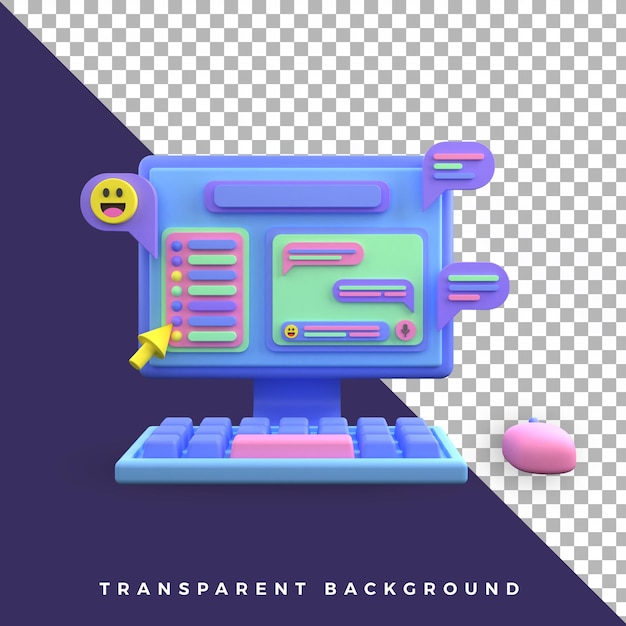 3d icon pc ui ux chat aplication illustration colorful  isolated object assets high quality