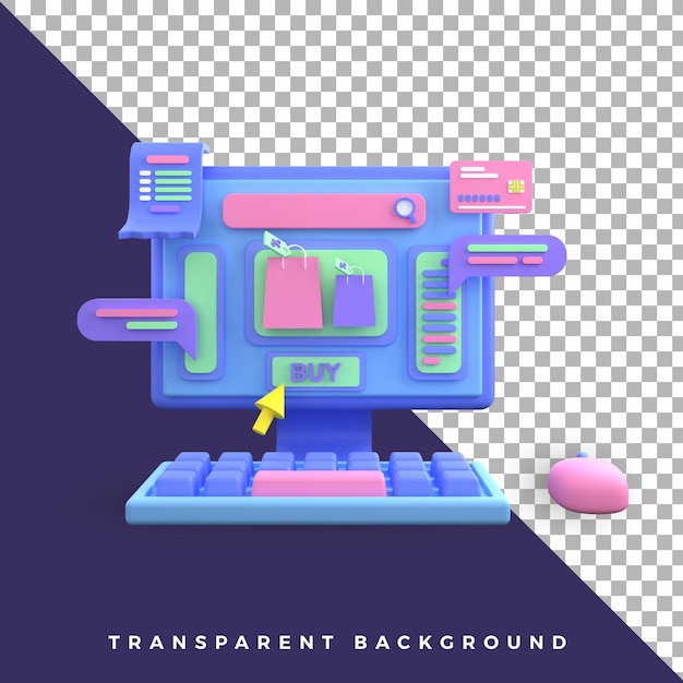 3d icon pc ui ux online shop aplication illustration colorful  isolated object assets high quality