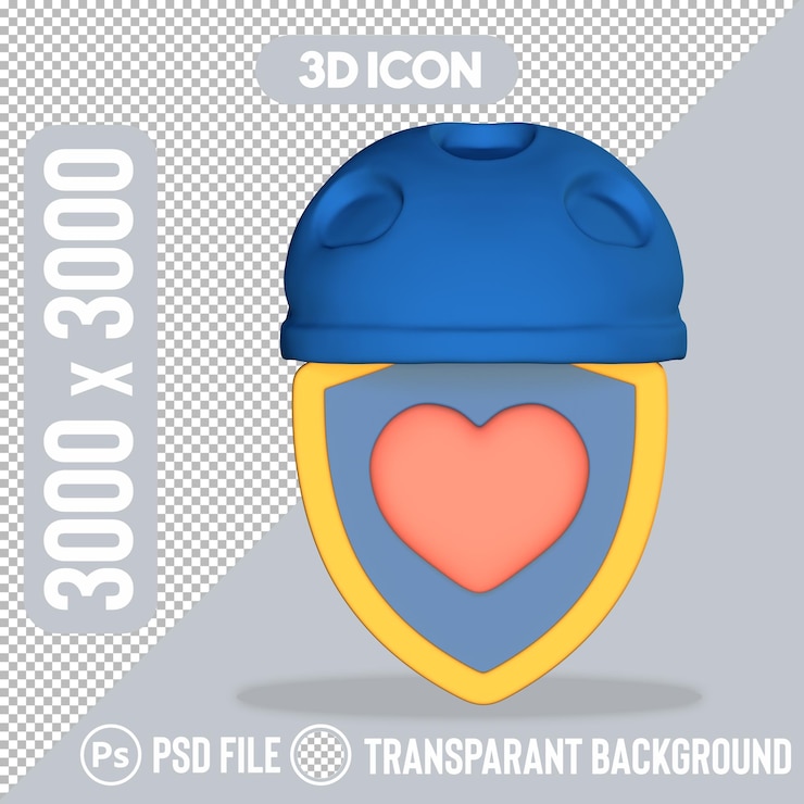 PSD 3d icon shield with a heart
